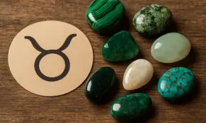 Symbol byka i zielone kamienie, które mogą być kamieniami dla byka.
