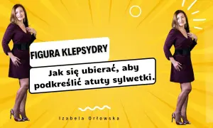 Kobieta z figurą klepsydra w bordowej sukience i czarnym paskiem. Podkreśla, jak się ubierać, by uwydatnić atuty sylwetki.