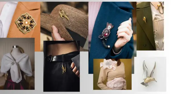 Eleganckie broszki i ozdoby podkreślające norweski styl ubioru.