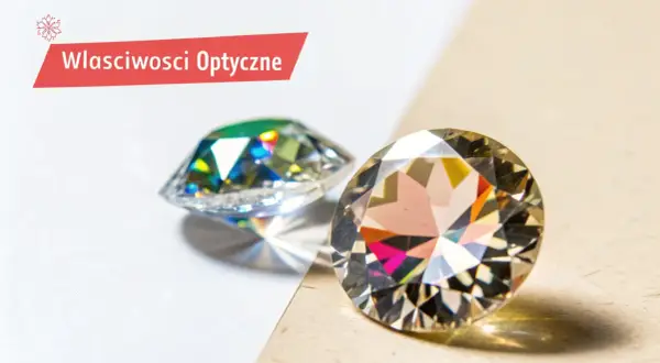 Dwa błyszczące kamienie, jeden przypominający cyrkonię, drugi diament, ukazują swoje optyczne właściwości.