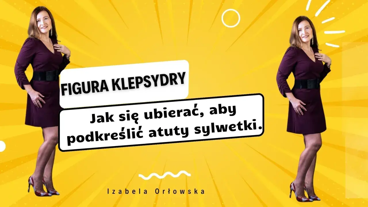 Kobieta z figurą klepsydra w bordowej sukience i czarnym paskiem. Podkreśla, jak się ubierać, by uwydatnić atuty sylwetki.