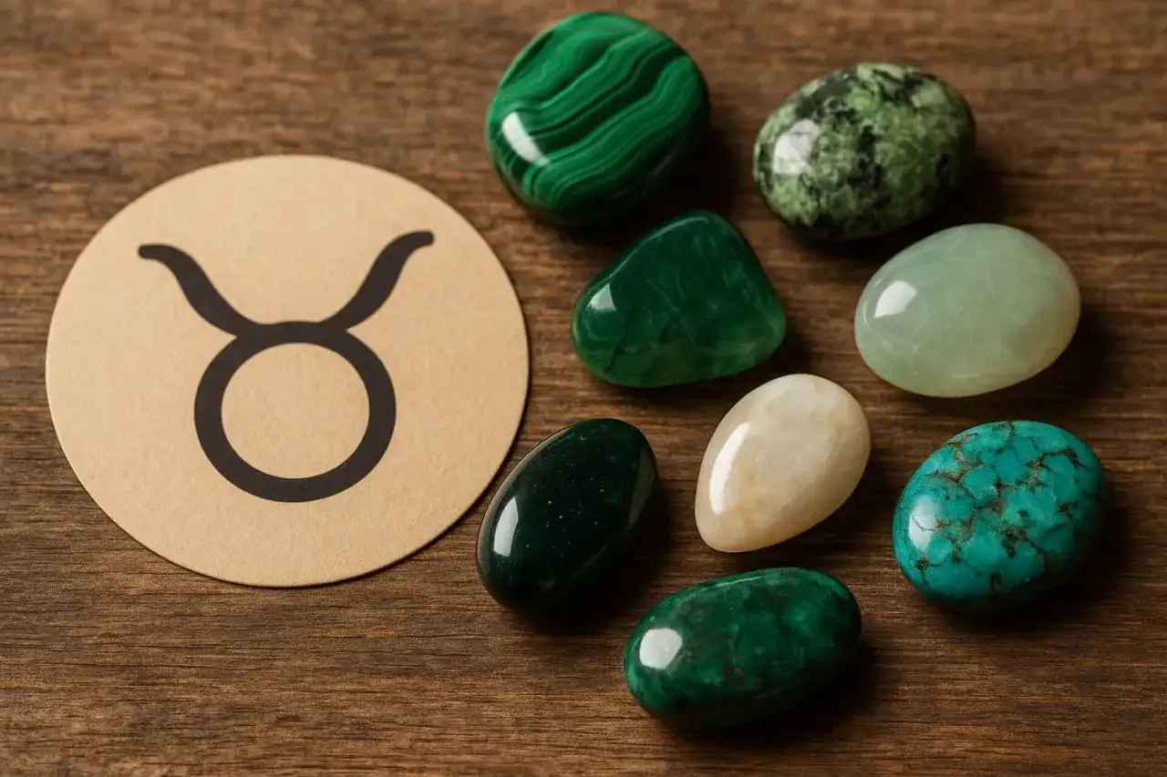 Symbol byka i zielone kamienie, które mogą być kamieniami dla byka.